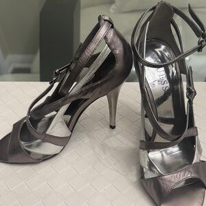 Guess Metallic Pewter Strappy Stiletto Heels